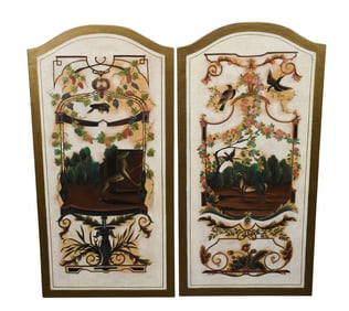 Pair of 20th century decorative Floral wall Panels, Dogs birds and flower motif 48" x 24"