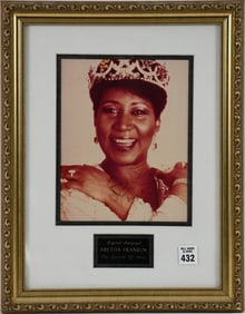Aretha Franklin "The Queen of Soul" Autograph, Autographed Photo, Photo and Autograph are faded.