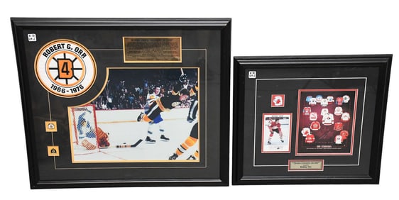2 Framed Bobby Orr Pictures one is Autographed, Autograph is very faded. Largest Frame 27" x 31"