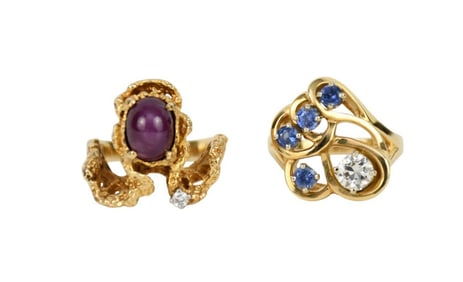 14K Yellow Gold Rings. Star Ruby size 4.5 and Diamond .33 carats Si 1-2 g-h & Tanzanite Ring size