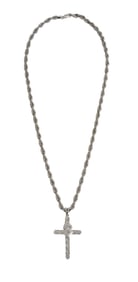 14K White Gold Rope Necklace with Diamond Cross Pendant. Wt. 8.3 grams Pendant 1.5" and Necklace