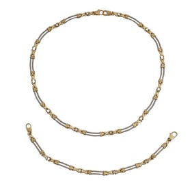 14K White & Yellow Gold Necklace with matching Bracelet. Wt. 28.2 grams necklace 16" bracelet 7"