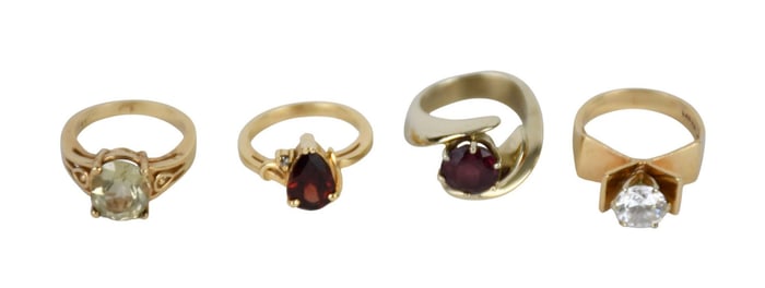 4 - 14K Yellow Gold Rings. Ruby, Citrine & CZ size 4.5 - 5.25 wt. 20.7 grams