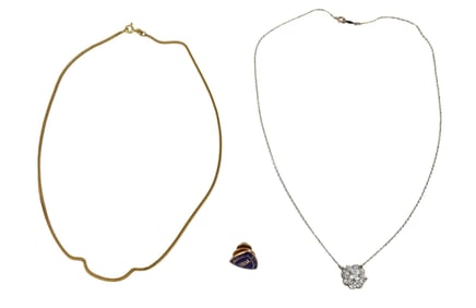 2 - 14K Yellow & White Gold Necklace. Yellow Gold Necklace 15" White Gold Necklace with CZ pendant