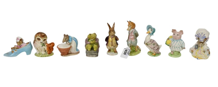 9 Beswick Beatrix Potter porcelain Figurines, Tallest (Fox) 4.5" high All in good condition