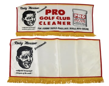 (2) "Rocky Marciano Recommends" Advertising Banners - Mid-20th Century. Rocky Marciano (American,