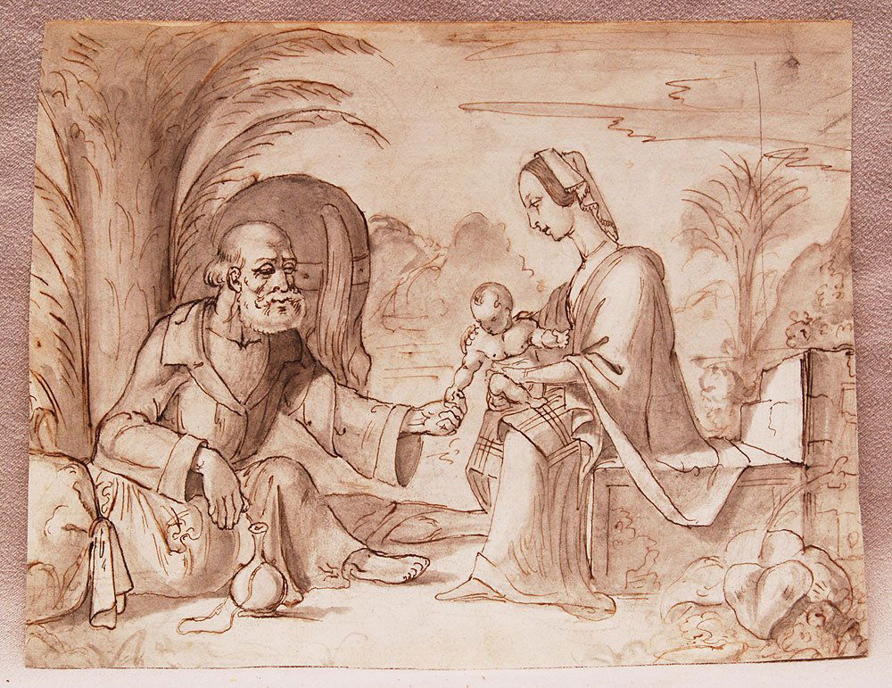 German School, Holy Family, Ink/Wash, 18th c, 5 1/2" x : German School, Holy Family, Ink/Wash, 18th c, 5 1/2" x 7"