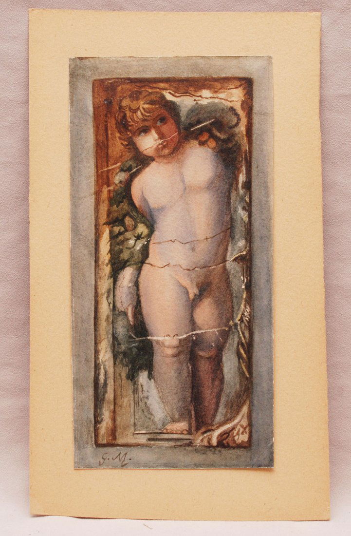 Attributed to Gustave Moreau (1826-1898) signed G.M, Yo: Attributed to Gustave Moreau (1826-1898) signed G.M, Young Boy, Watercolor, 10 5/8" x 5 1/4"