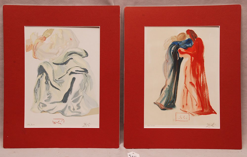 Salvador Dali (1904-1989) Spanish, Dante e Beatrice, li: Salvador Dali (1904-1989) Spanish, Dante e Beatrice, lithograph, 11" x 8 1/4", 198/200, signed "With C of A" AND Salvador Dali (1904-1989) Spanish, La trasmodante bellezza di Beatrice, lithograph, 11"