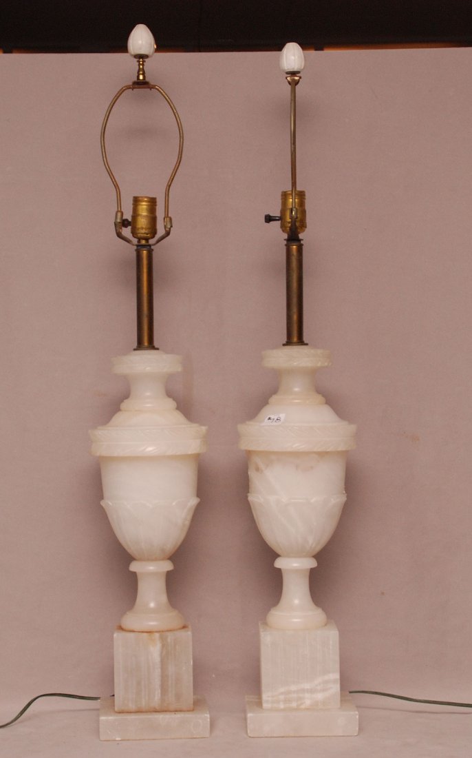 Pair alabaster urn form lamps, 35"h: Pair alabaster urn form lamps, 35"h