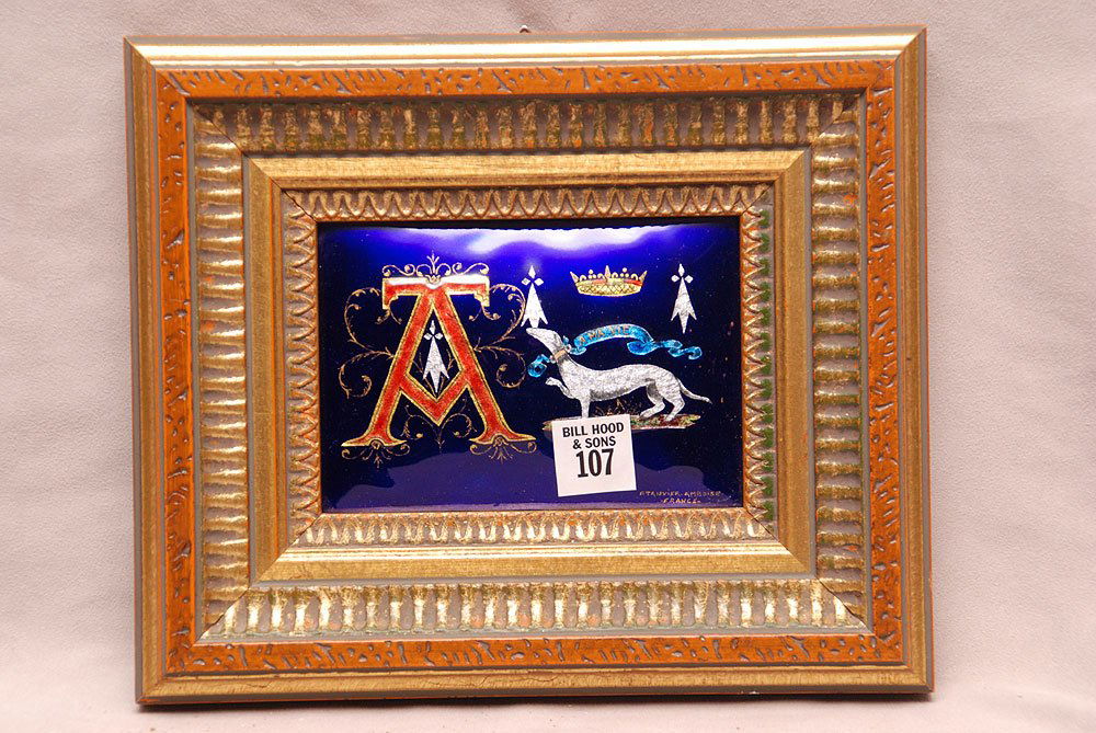 French enamel plaque Coat of Arms, 3 3/4"h x 5 1/8"w: French enamel plaque Coat of Arms, 3 3/4"h x 5 1/8"w