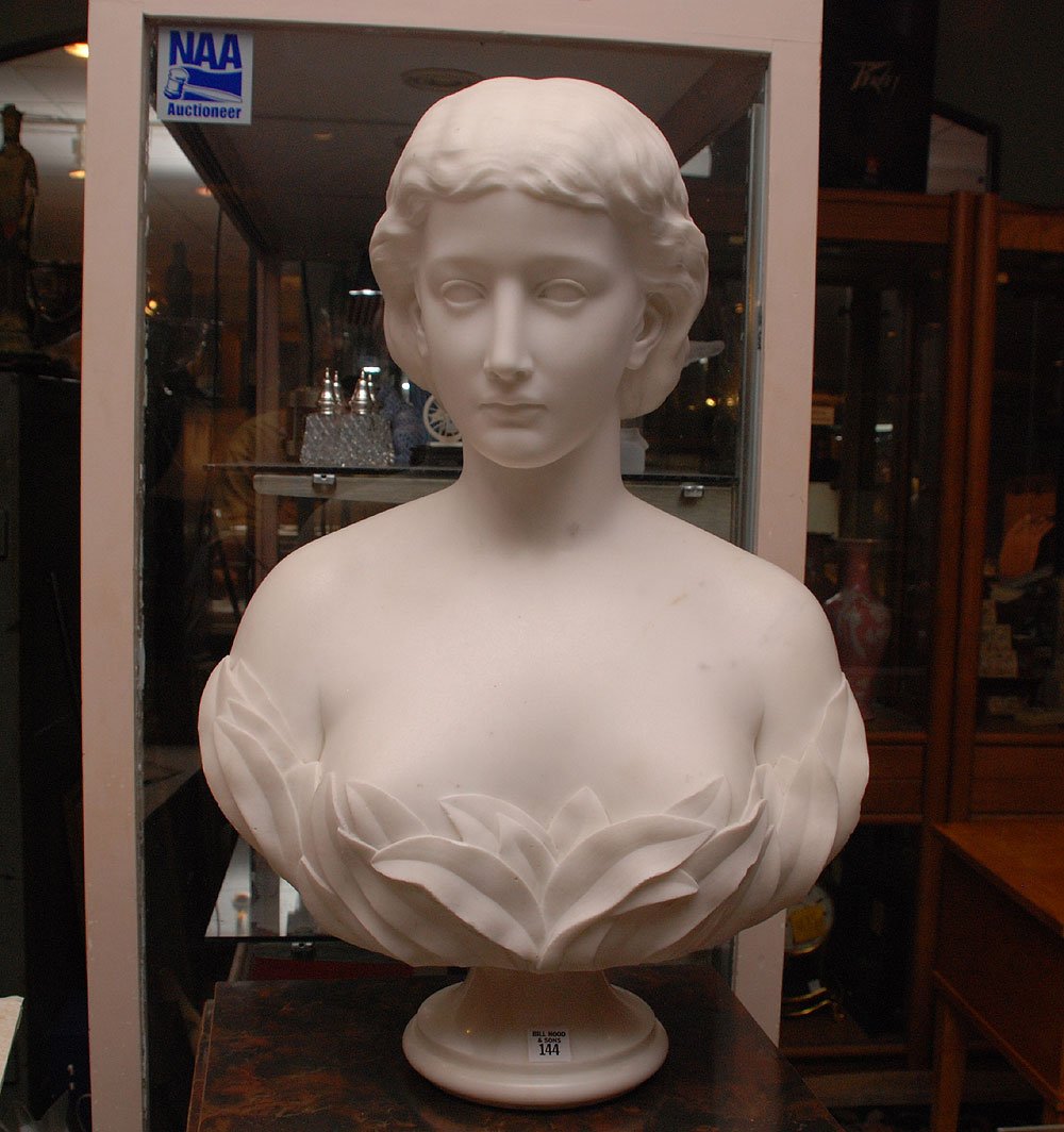 Richard Robert Henry Hamilton Park Marble Bust: Richard Robert Henry Hamilton Park (American 1832 - 1902) Marble Bust of a woman, signed on back, overall 24" tall x 16" wide sits on 4" marble pedestal