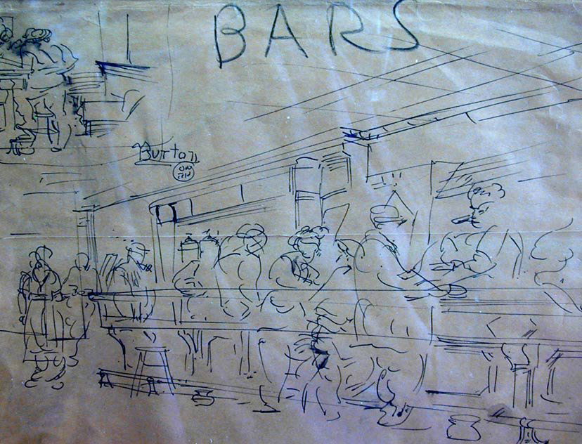 REGINALD MARSH (AMER 1898-1954) PEN & INK A pen and ink: REGINALD MARSH (AMER 1898-1954) PEN & INK A pen and ink drawing by the renowned American artist Reginald Marsh drawn front and back on an envelope from the Magazine of Art that was mailed to Mrs Regin