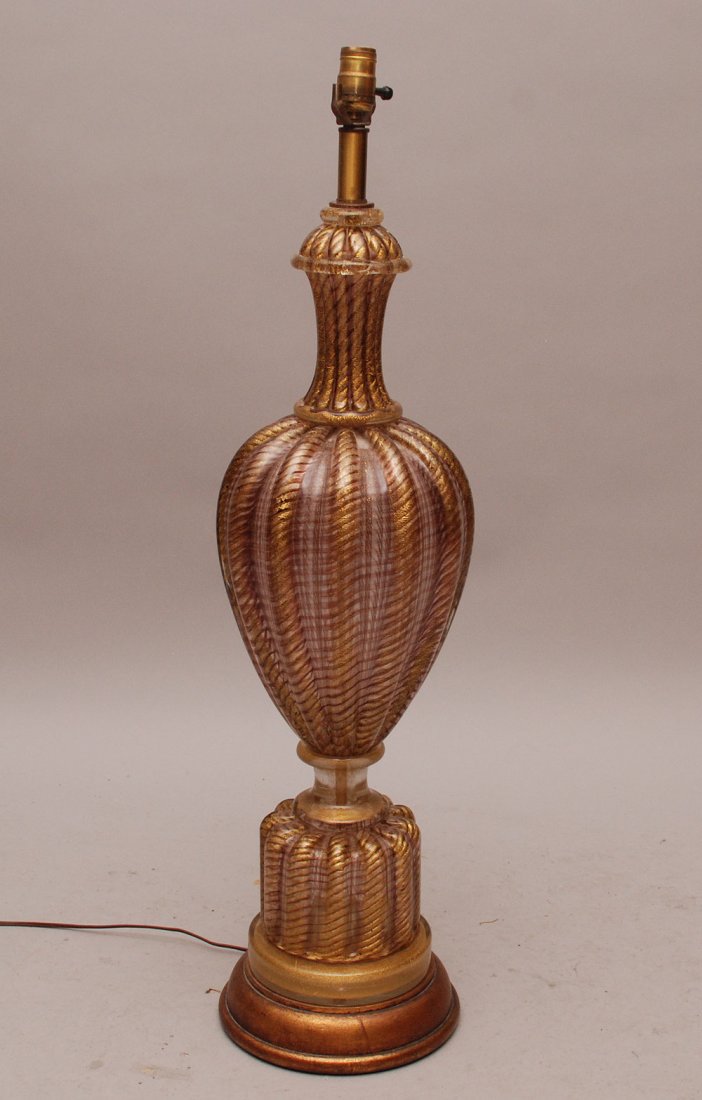 Murano large ribbed lamp, gold color, 36"h: Murano large ribbed lamp, gold color, 36"h