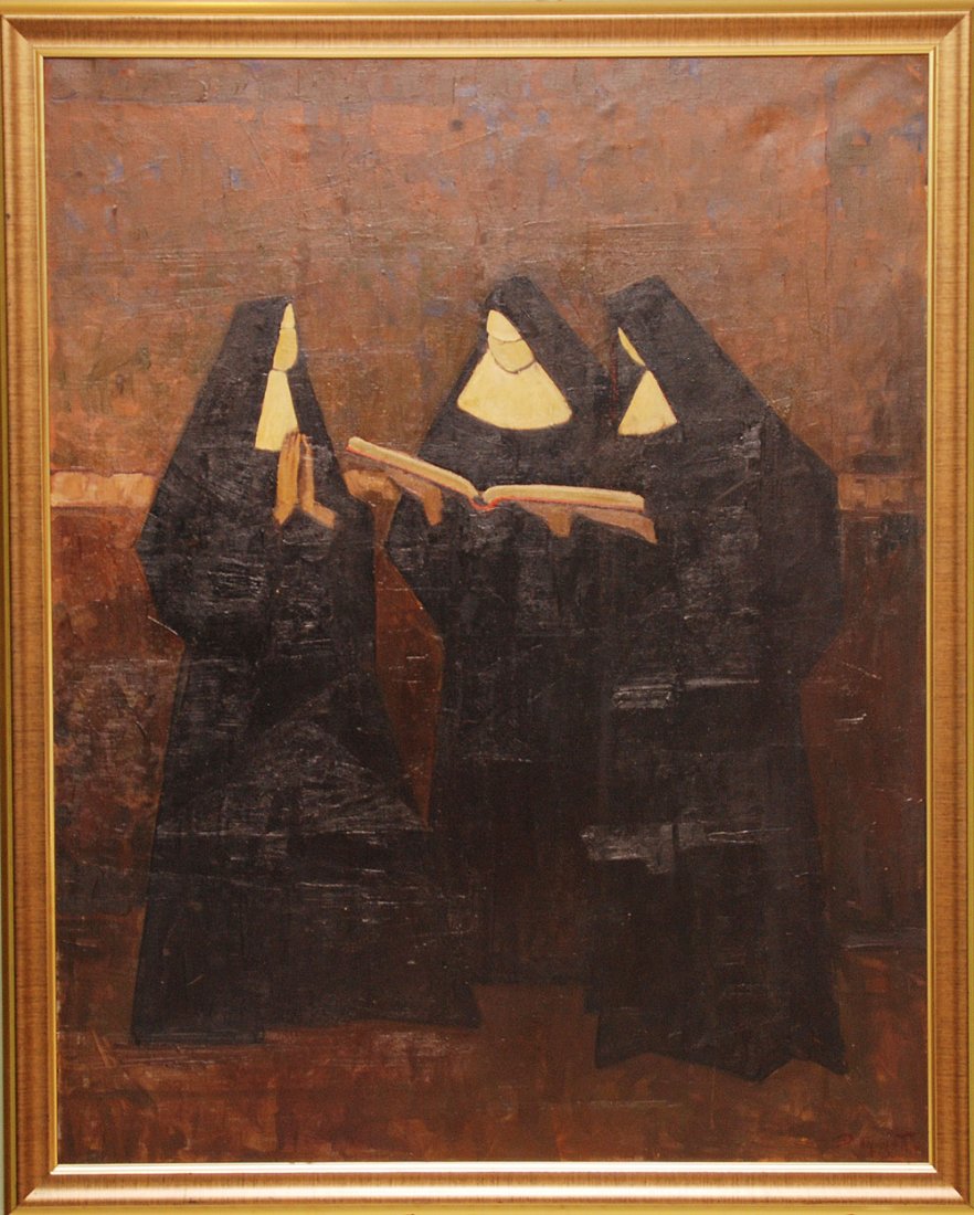 Dario Mecatti (BRAZILIAN, 1909-1976) oil on canvas, "Mo: Dario Mecatti (BRAZILIAN, 1909-1976) oil on canvas, "Monache" 3 nuns, slr, 41"x32"