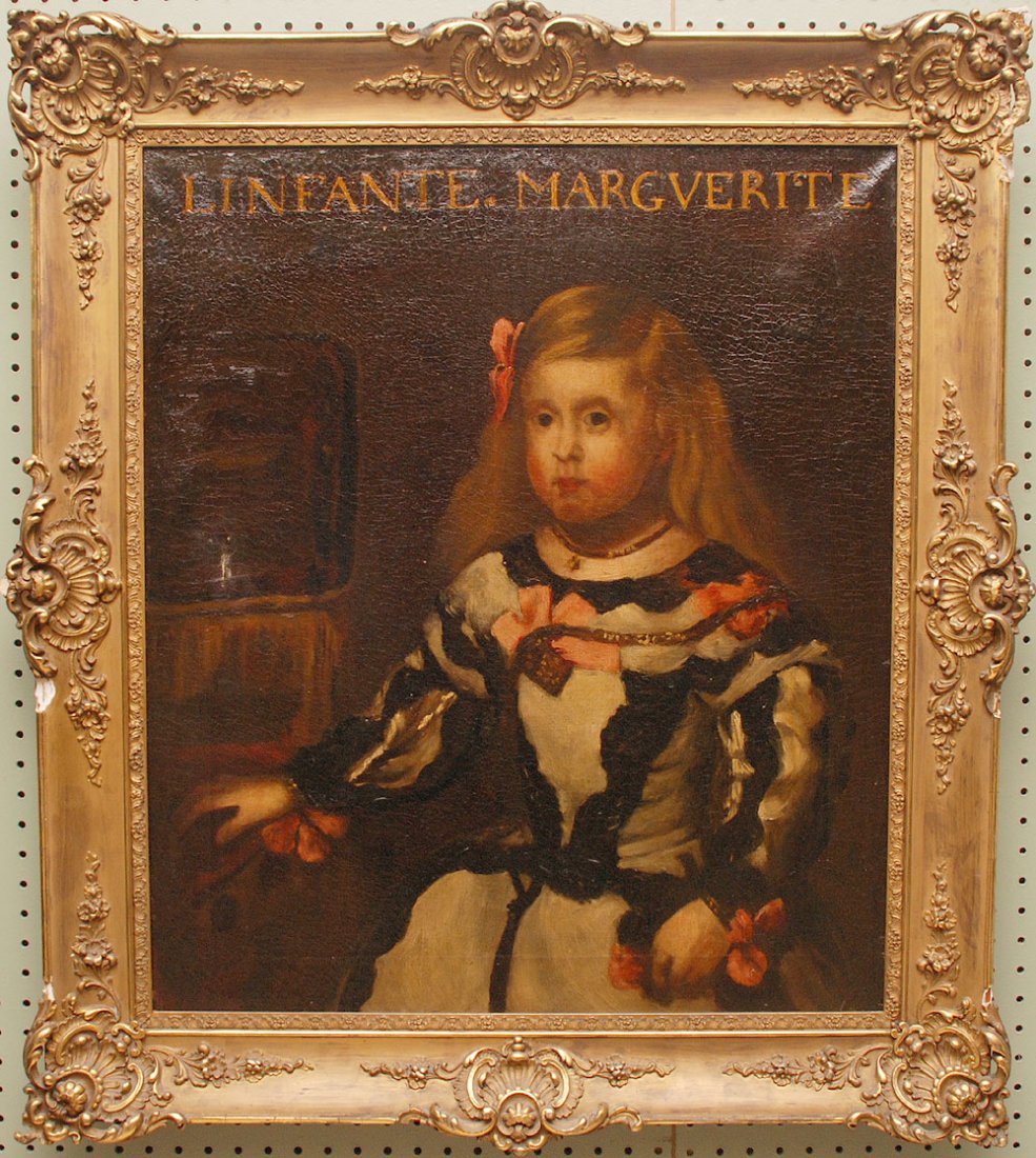 Spanish School oil on canvas, after Diego Velazquez de : Spanish School oil on canvas, after Diego Velazquez de silva, infant Margarita Teresa, 28" 24"