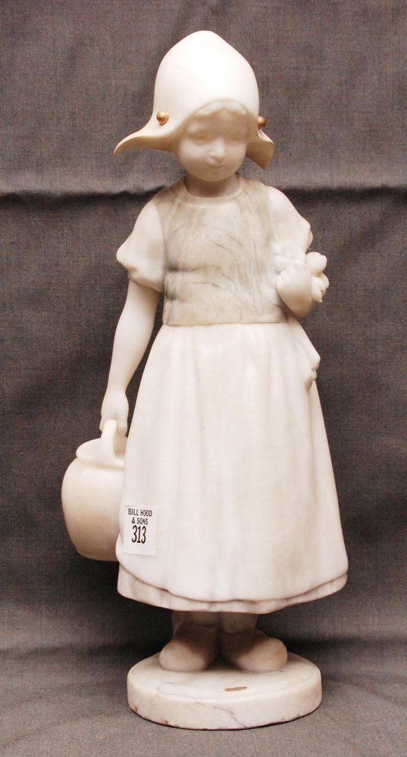 Alabaster sculpture, young Dutch girl, shades of colori: Alabaster sculpture, young Dutch girl, shades of coloring, 14"h