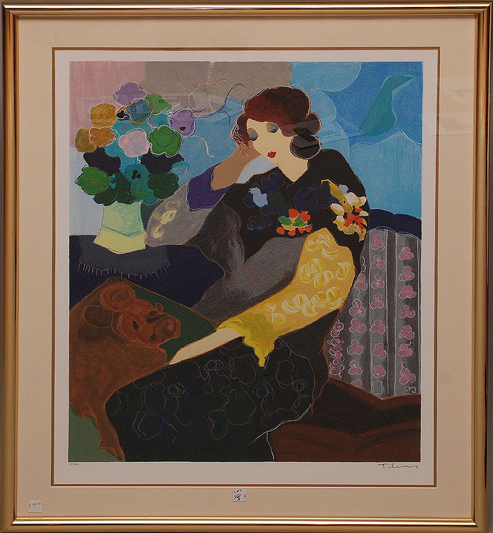 Itzchak Tarkay (ISRAELI, 1935) Large pencil signed Tark: Itzchak Tarkay (ISRAELI, 1935) Large pencil signed Tarkay Lithograph, Lady on couch, numbered 45/350, 37" x 29" sight