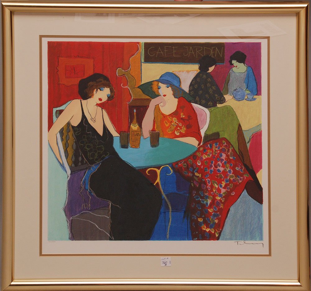 Itzchak Tarkay (ISRAELI, 1935) pencil signed Tarkay Lit: Itzchak Tarkay (ISRAELI, 1935) pencil signed Tarkay Lithograph, "Café Scene" numbered 222/350, 24" x 23" sight