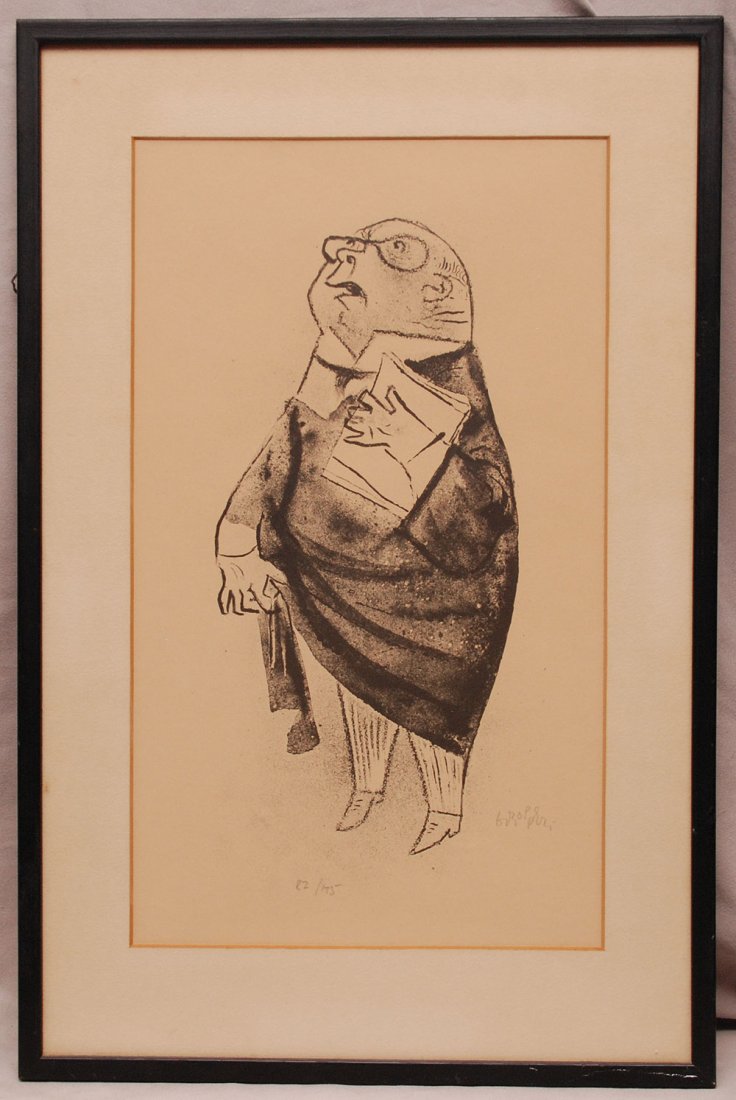 Pair of William Gropper Lithographs (American 1877-1977: Pair of William Gropper Lithographs (American 1877-1977). "Lawyer" 82/175, 18" x 11" sight, framed & "Girl with Bouquet" 110/150. 18"x15.25", unframed. Both signed & numbered in pencil.