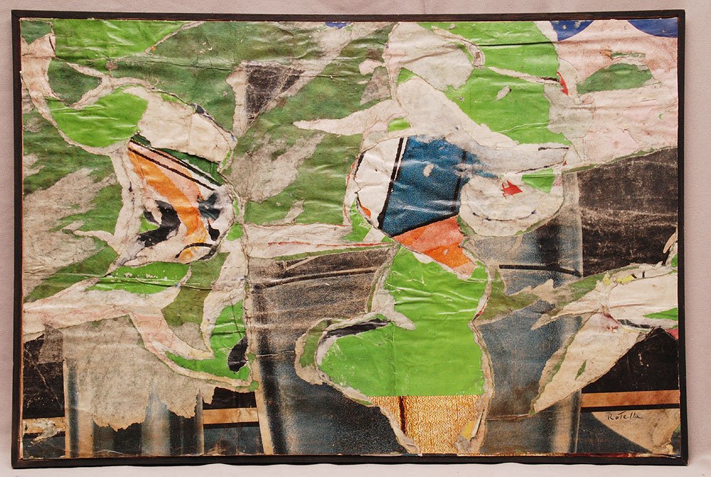 Mimmo Rotella (1918-2006) Italian, abstract, collage on: Mimmo Rotella (1918-2006) Italian, abstract, collage on canvas, 15 1/2" x 23 1/2", signed