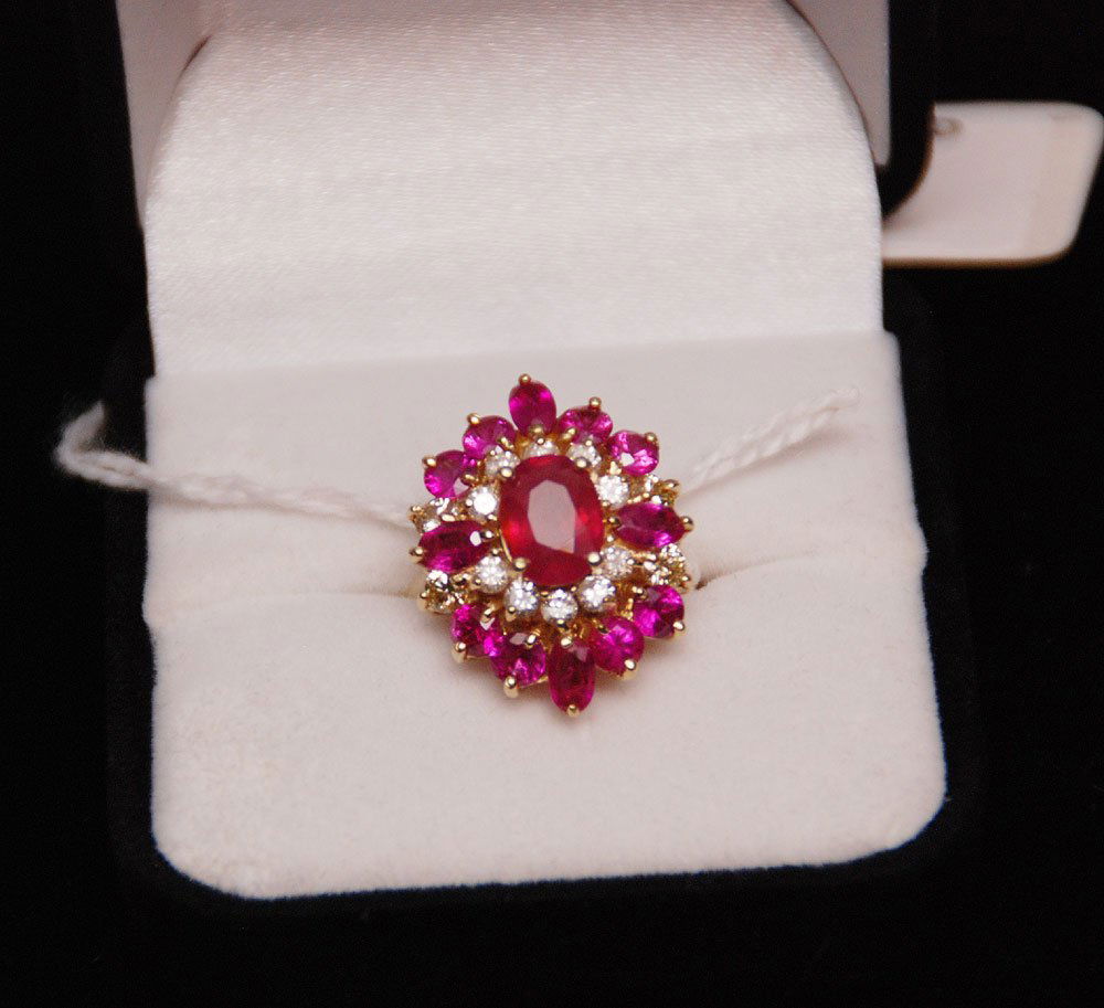 Ladies 14kt gold ring with rubies (3ct.) and diamonds (: Ladies 14kt gold ring with rubies (3ct.) and diamonds (.60)