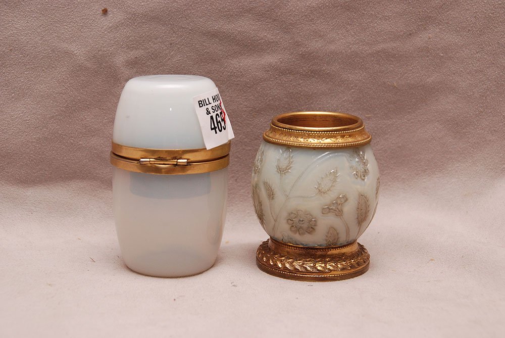 Opaline covered cylindrical holder AND opaline match ho: Opaline covered cylindrical holder AND opaline match holder