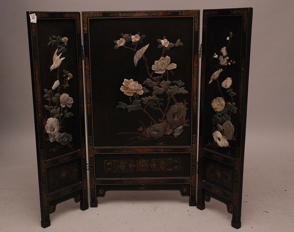 3 panel screen with hard stone decorations: 3 panel screen with hard stone decorations