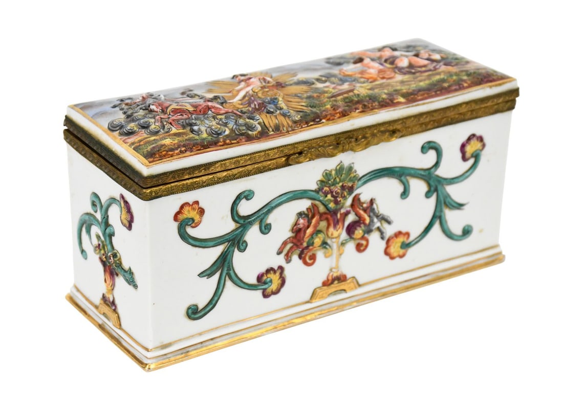 Capodimonte smaller Floral Casket, approx, 8 x 4 x 4h: Capodimonte smaller Floral Casket, approx, 8 x 4 x 4h