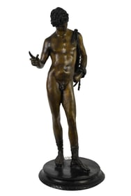 20th Century Bronze sculpture of Narcissi, standing nude male,