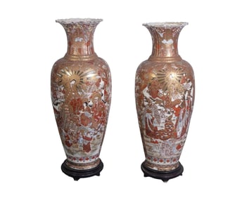 Pair Monumental Meiji Period Satsuma Palace Vases, Japan - C. 19th Century. A pair of Japanese