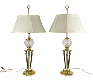 Pair Crystal Bronze/Brass Table Lamps, 30"h x 17"w