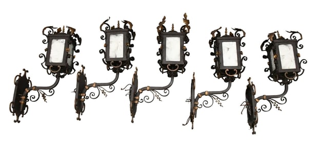 5 Iron Fancy Wall Mounted Lanterns, 25"h x 12"w