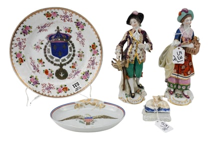 Lot of Porcelain Pcs. Armorial Plate (9 1/4"dia), Mottahedeh Dish Designed For Diplomatic Reception
