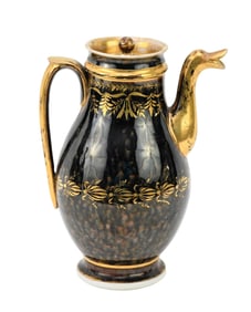 Continental Porcelain Teapot, 1880's, Cobalt with Gilt Accents & Gilded Bird Spout, 9"H x 6"w