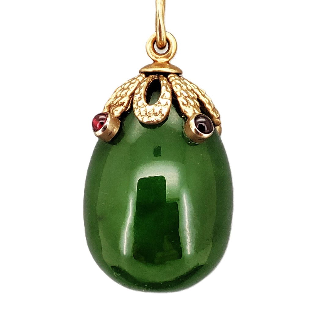 Vintage Russian 14kt. Rose Gold Nephrite Ruby Easter Egg Pendant. Total weight; 8.7 grams. (1 of 4)
