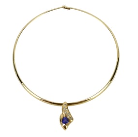 10K Yellow Gold Omega Necklace with Pendant. Wt 29.6 grams Necklace 16" Amethyst Diamond Pendant