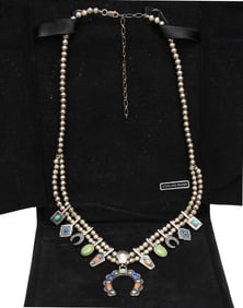 Carolyn Pollack Relios Sterling Silver Multi Gemstones Squash Blossom Necklace. 18" - 20"