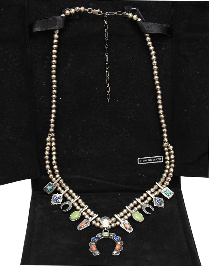 Carolyn Pollack Relios Sterling Silver Multi Gemstones Squash Blossom Necklace. 18" - 20" (1 of 4)