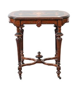 American Renaissance Revival Centennial Side Table, Rosewood, Ebony, Mahogany Inlay, Washington in