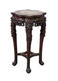 19th c. Chinese Carved Stand Marble Top, 27"H x 14"D