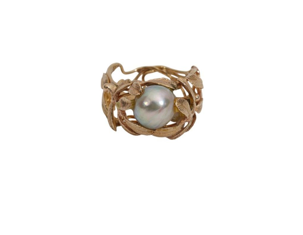 14K Yellow Gold Baroque Pearl Ring. Size 7 wt. 5.7 grams (1 of 7)