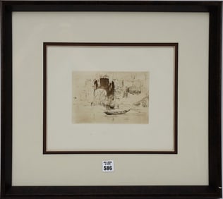 Whistler Dry Point Etching, entitled San Biagio impression 4 3/4 x 6 1/8 inches. sheet size-11× 14