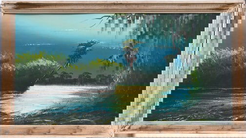 ALFRED HAIR HIGHWAYMEN PAINTING - Al Hair (1941-1970) Florida Highwaymen painting of a moonlit St.