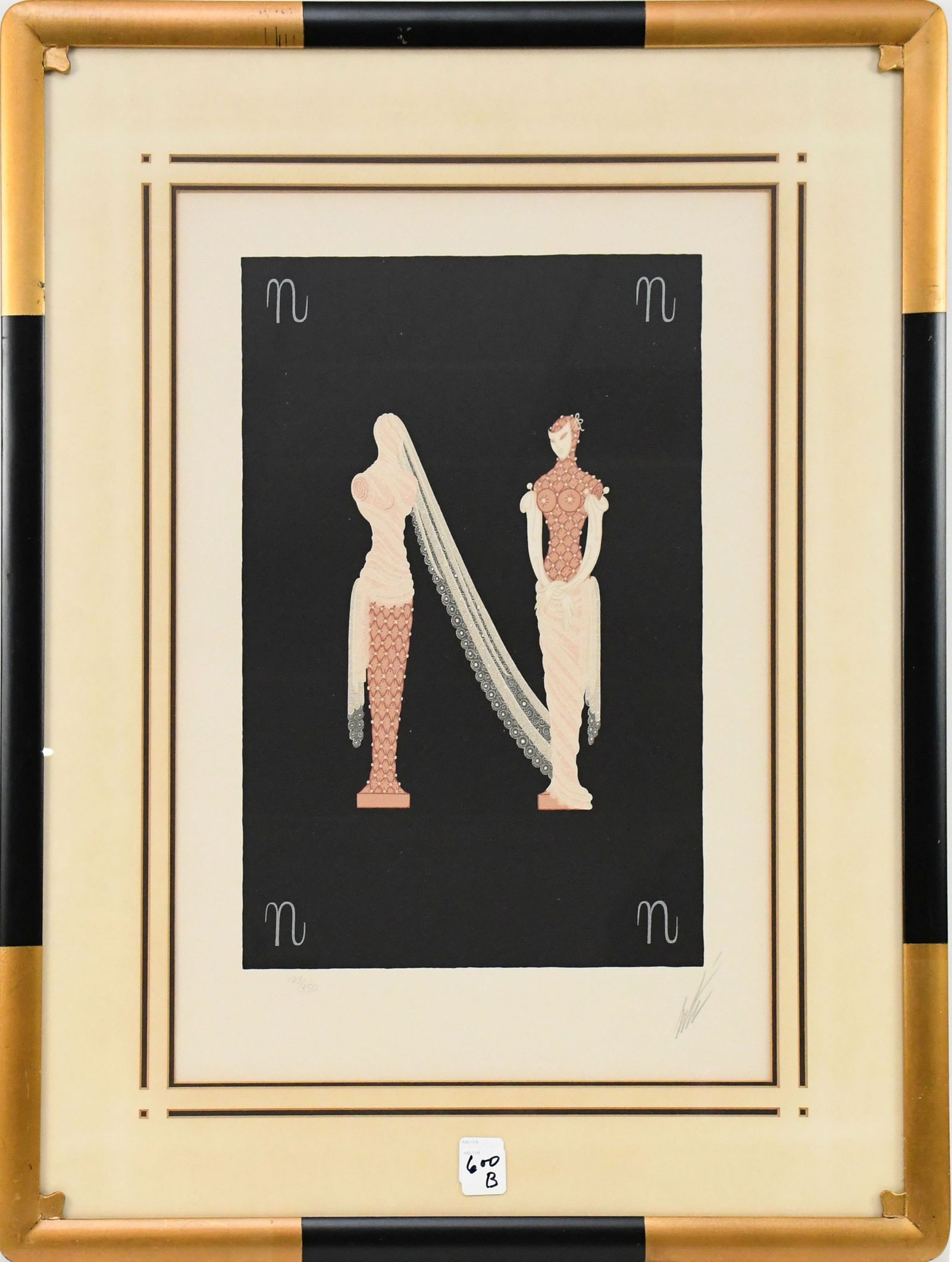 Erte (Russian/ French  1892-1990) Lithograph "N" – 1977.  pencil signed lower right, #rd. (1 of 7)
