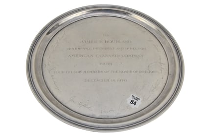 Tiffany & Co. Sterling Commemorative Round Tray, etched and inscribed, American Cyanamid Co. 1976,