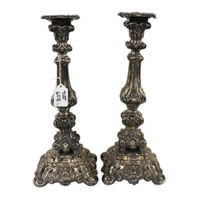 Pair of Antique Sterling Candlesticks. Weighted size 13" x 5"