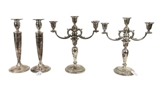 2 Pairs of Sterling Candlesticks, Birks Candelabra (13" x 11") Gorham Candlesticks (12"h)
