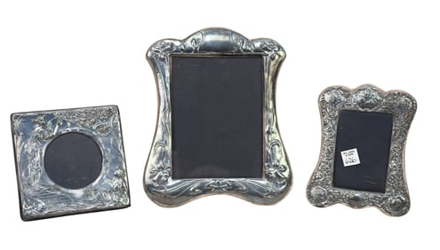 3 Sterling Silver Picture Frames. Size 8" x 6.5", 6.75" and 11.5" x 9.25" KFL in a rectangle,