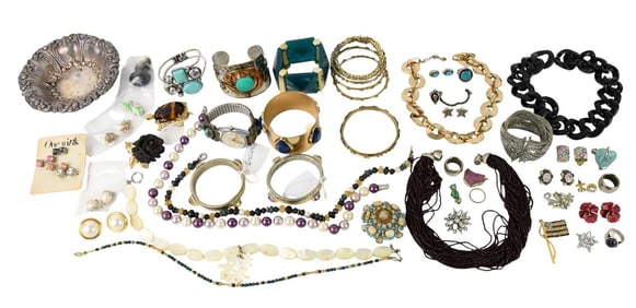 Sterling & Costume Jewelry Lot. Designer Graziano, Christian Dior missing a stone, DeNicola,